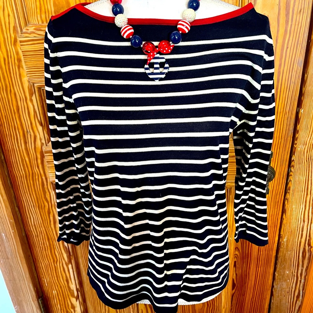 Ralph Lauren Boatneck Navy Stripe Knit Top Size Large